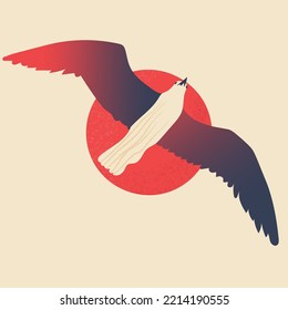  eagle flying with open wings , sun behind the background, with textured vector illustration design