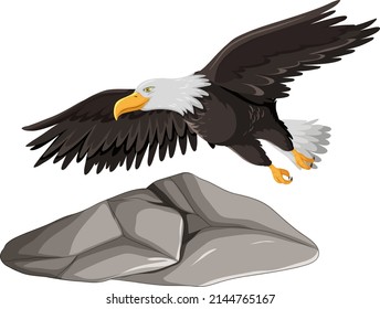 Eagle flying over gray rock illustration