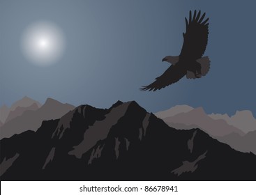 Eagle flying over the mountains. Vector illustration