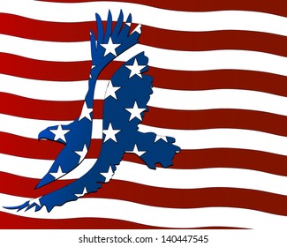 Eagle flying over US flag concept