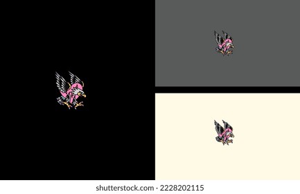 eagle flying pink color vector illustration mascot design
