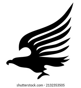Volante de águila con alas de propagación, emblema, símbolo heráldico, mascota, ave, depredador, animal silvestre, fauna, diseño, vector, ilustración en color negro y blanco, aislado en fondo blanco