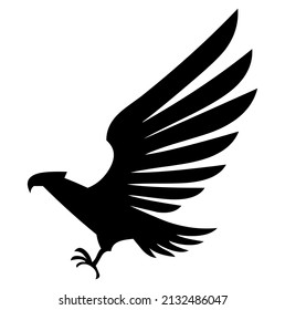 Eagle flying with spread wings, emblem, heraldic symbol, mascot, bird, predator, wild animal, wildlife, design, vector, illustration in black and white color, isolated on white background