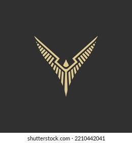 Eagle Flying Spread Wings Logo Concept. Elegant Eagle Icon Isolated On Dark Background. Cool Eagle Logo Idea.