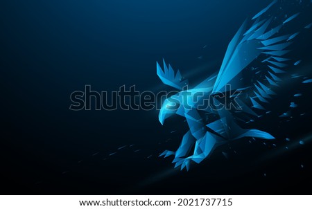 Eagle flying swoop from lines, triangles and particle style design. Illustration vector