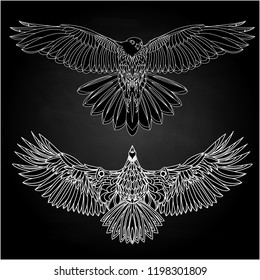Eagle flying vector monochrome isolated illustration. Bird.