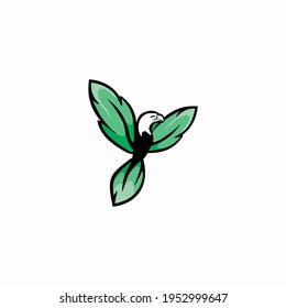 eagle flying with wings in the form of leaves logo,  
natural symbol illustration