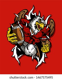 eagle football team design with mascot ripping through the background for school, college or league