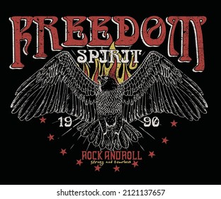 Eagle Freedom Vintage Print Design For T Shirt, Apparel, Sticker, Poster And Others. Rock Band Poster Vector Design.