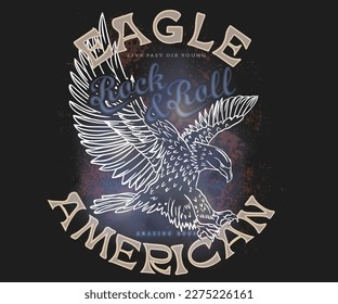 Eagle freedom vintage print design for t shirt  apparel  sticker  poster   others  Rock band poster vector design  American eagle artwork 