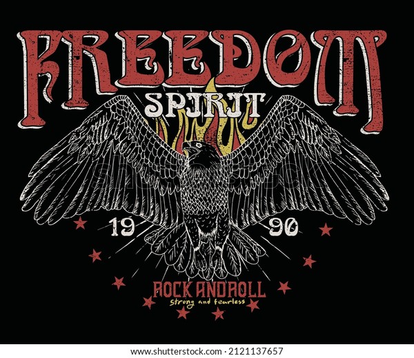 Eagle freedom\
vintage print design for t shirt, apparel, sticker, poster and\
others. Rock band poster vector\
design.