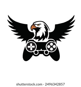 eagle gaming vector logo design. Bald Eagle Hawk Gamer Video Game Controller Mascot.