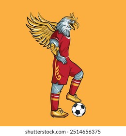 Águia Garuda Jogando Futebol Futebol Mascote Vetor Ilustração 