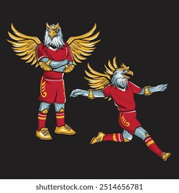 Águia Garuda Jogando Futebol Mascote Vetor Ilustração2