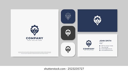 Águia com logotipo da engrenagem e cartão de visita	