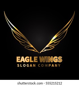 Eagle gold wings logo design luxury on black background vector illustration.