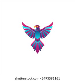 Eagle Gradient Logo Template and spreads both wings and is blue and purple