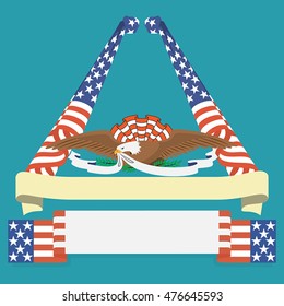 Eagle grip a ribbon with US flag, classic symbol.