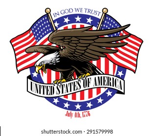 eagle grip the USA ribbon sign with the flag as a background