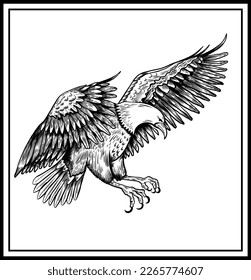 Eagle hand drawn black and white  vector illustration