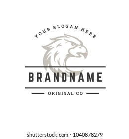 Eagle hand drawn logo isolated on white background vector illustration for labels, badges, t-shirt and other design.