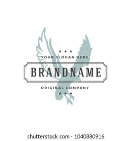 Eagle hand drawn logo isolated on white background vector illustration for labels, badges, t-shirt and other design.