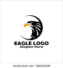 Eagle harsh crying. Vector emblem of hawk with open beak.