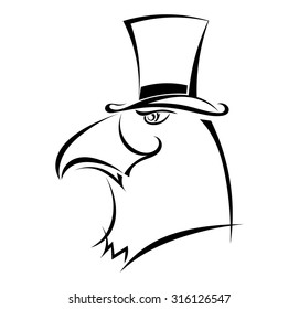 Eagle in a hat isolated on a white background. Vector illustration.