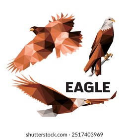 Eagle Hawk Bird in Polygonal Vector Set. Low Poly Abstract Vector of Eagle. Eagle Triangle Logo Collection