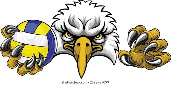 An eagle or hawk bird volleyball animal sports mascot holding a volley ball in his claw