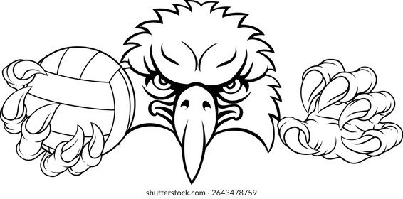 Um mascote esportivo de voleibol de águia ou pássaro segurando uma bola de voleio em sua garra