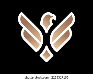 Eagle Hawk Falcon Bird Fly Wing Freedom Gold Luxury Golden Classy Outline Emblem Vector Logo Design