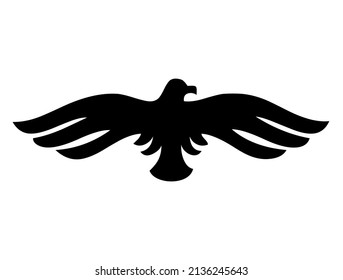 Eagle, hawk, falcon emblem with spread wings, heraldic symbol, bird, predator, wild animal, design, vector, illustration in black color, isolated on white background