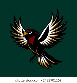 Eagle, hawk, falcon emblem with spread wings, heraldic symbol, bird, predator, wild animal, design,