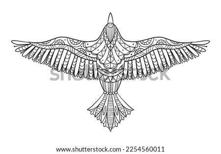 Eagle, hawk, falcon emblem with spread wings, heraldic symbol, bird, predator, wild animal. Art isolated on white background