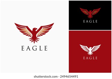 Eagle Hawk Falcon Fly Spread Wing Feather Majestic Luxury Vector Logo Design Illustration