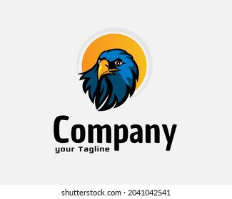 eagle hawk falcon head sun background view logo template illustration