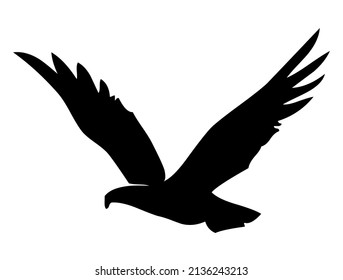 Eagle, hawk, falcon with spread wings flying, bird, predator, wild animal, vector, illustration in black color, isolated on white background