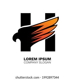 Eagle, hawk, feather, fly, falcon animal mascot logo. Simple creative abstract vector logo design, trendy typography, gradient color. Used for brand, symbol, sign and icon of wing. Isolated background
