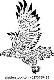 Eagle, Hawk Flying Line Art Hand Drawn Doodle Swirl Design