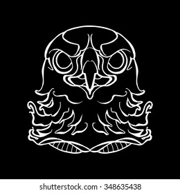  Eagle or Hawk Head Icon black and white. The illustration in style of heraldry. Print for a mascot and T-shirt or game graphic. Can be used for tattoo.