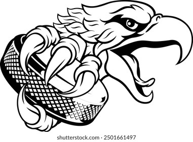 An eagle or hawk ice hockey puck cartoon sports team mascot