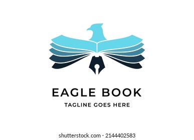 Eagle Hawk Phoenix with Book and Pen for Education School Collage University Logo Design Vector