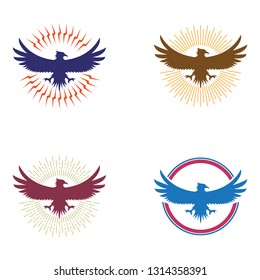 Eagle Hawk Sunburst Sun Vintage Isolated Logo Symbol
