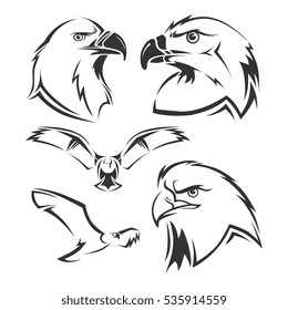 Eagle, hawk vector mascots set. Tattoo head of eagle and emblem freedom eagle illustration.