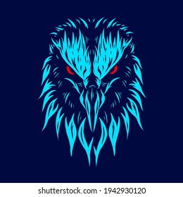 Adler Falken Vektorsilhouette Linie Potrait Logo farbenfroh Design mit dunklem Hintergrund. Abstrakte Vektorgrafik. Einziger schwarzer Hintergrund für T-Shirt, Poster, Kleidung.
