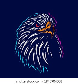 Eagle hawk vector silhouette line pop art potrait logo colorful design with dark background. Abstract vector illustration. Isolated black background for t-shirt, poster, clothing.