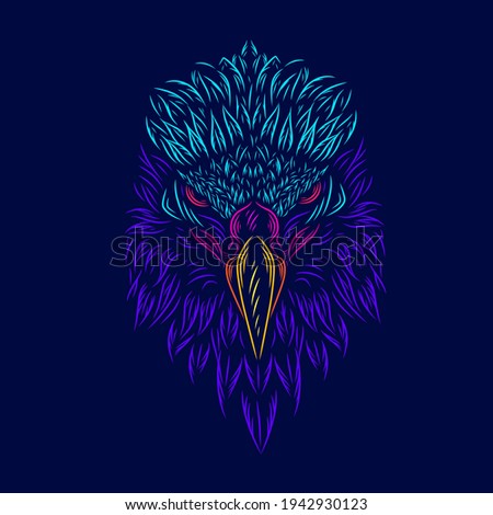 Eagle hawk vector silhouette line pop art potrait logo colorful design with dark background. Abstract vector illustration. Isolated black background for t-shirt, poster, clothing.