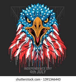 EAGLE HEAD AMERICA USA FLAG INDEPENDENCE DAY, VETERANS DAY AND MEMORIAL DAY ELEMENT VECTOR