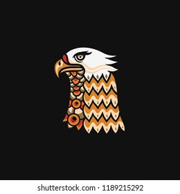 Eagle head with aztec motif, holy bird, mascot bird. 